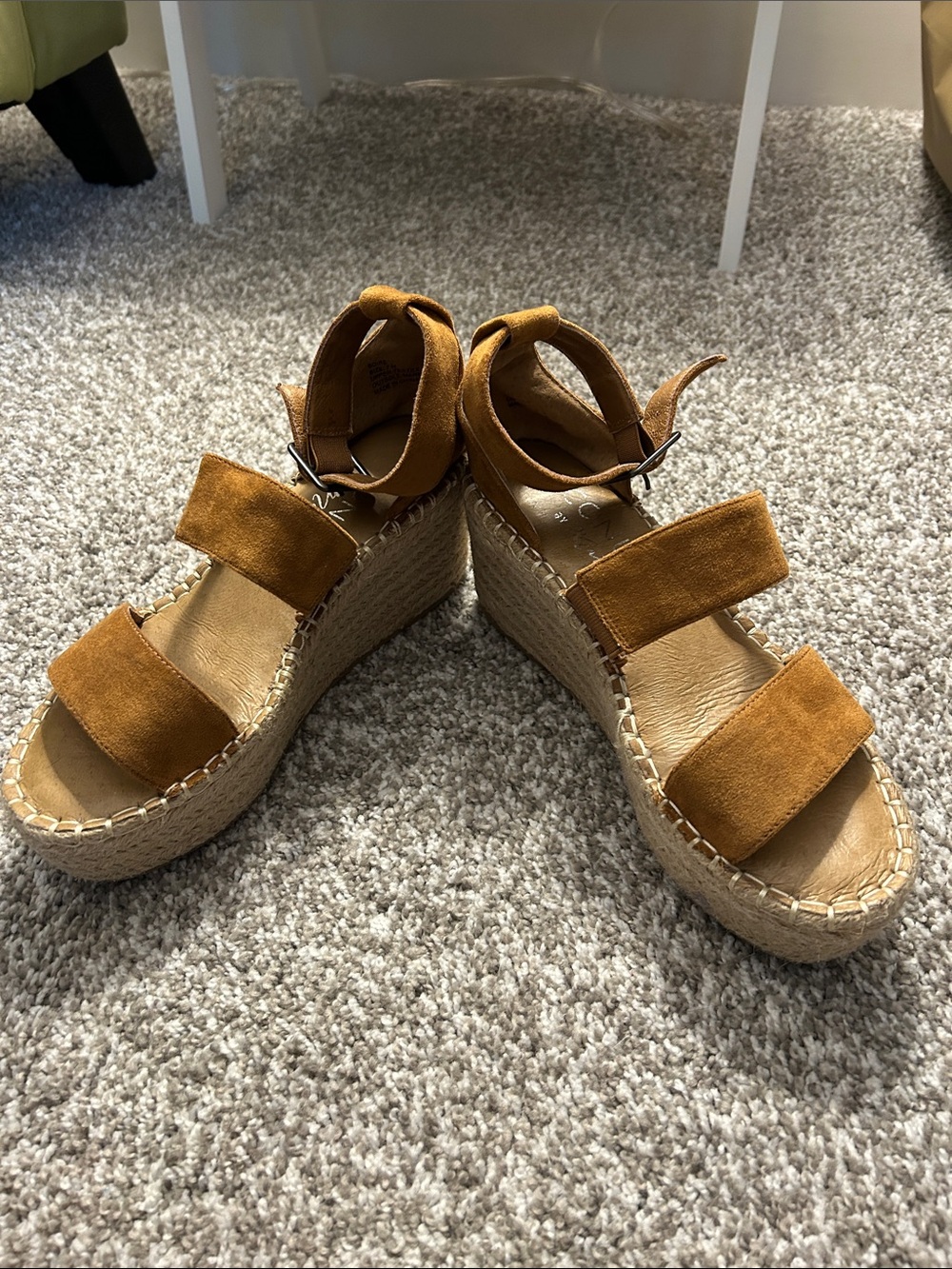Wedge Espadrille Sandals in Tan Faux Suede